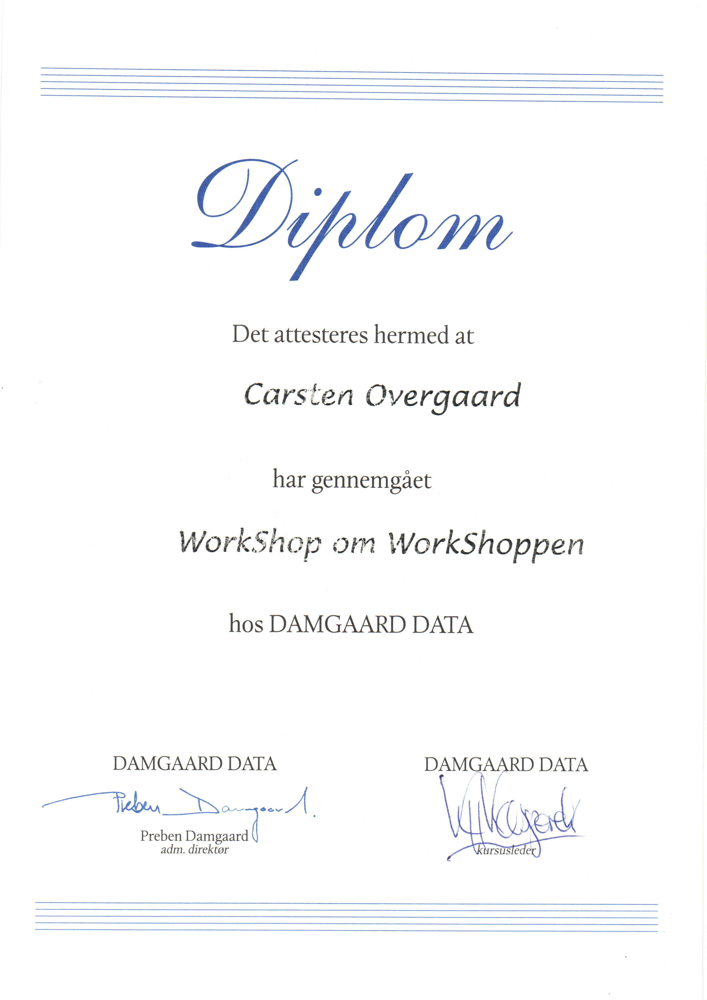 Certifikat: Workshop om WorkShoppen