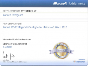 Online kursus: Word 10583: Begynderfærdigheder i Microsoft Word 2010